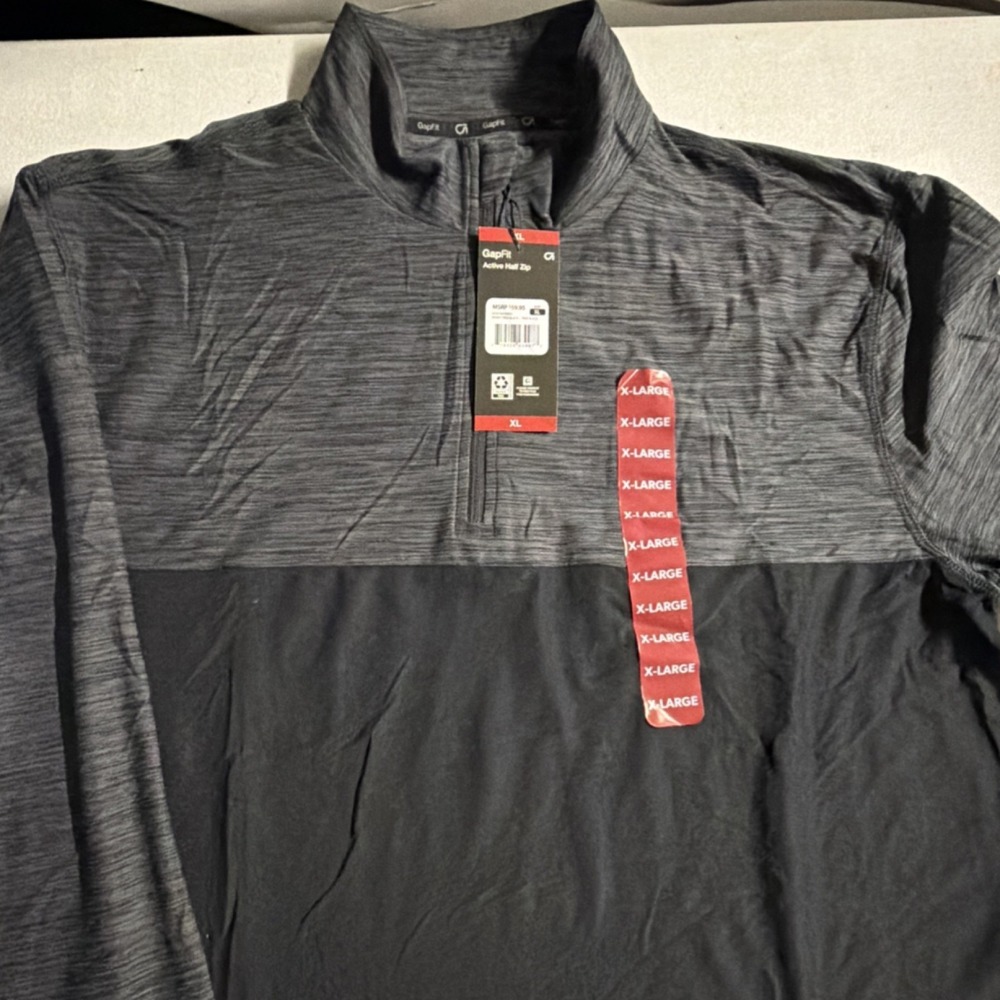 GapFit Active Half Zip Pullover Colorblock Mock Neck XL Gray Black Men's